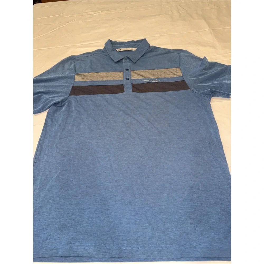 Travis Mathew Polo Shirt Men Sz Large Blue Anthem Country Golf Club Short Sleeve